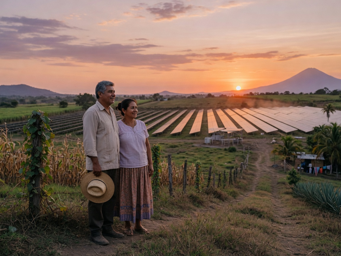 Dueños de tierra junto a su planta solar